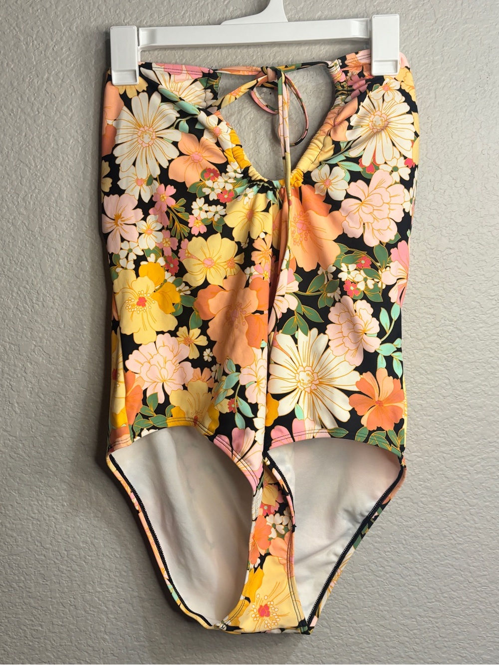 Shade & Shore Floral Halter One-Piece Swimsuit - Black, Orange, Yellow, Pink - Picture 4 of 4